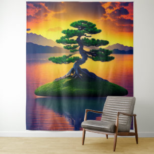 Bonsai Tree Reflection Tapestry Wandkleed
