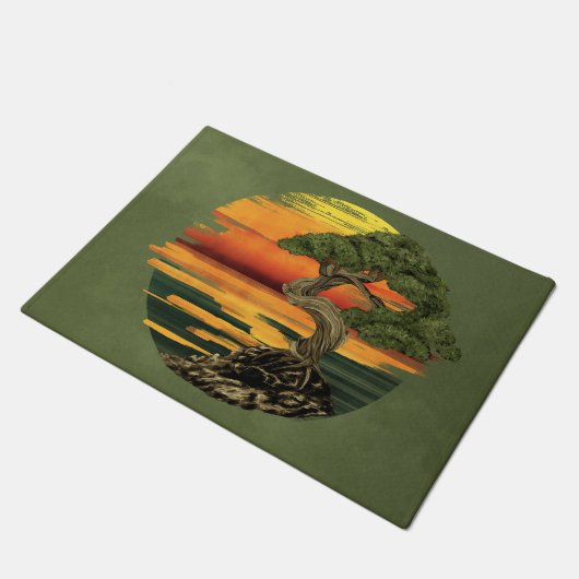 Bonsai Tree Zonsondergang boven zee Deurmat (Schuin)