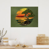 Bonsai Tree Zonsondergang boven zee Poster (Keuken)