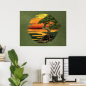 Bonsai Tree Zonsondergang boven zee Poster (Thuiskantoor)
