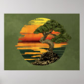 Bonsai Tree Zonsondergang boven zee Poster (Voorkant)