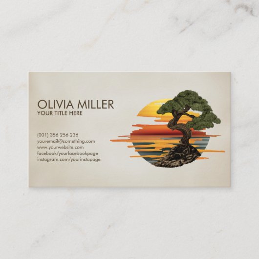 Bonsai Tree Zonsondergang boven zee Visitekaartje (Voorkant)