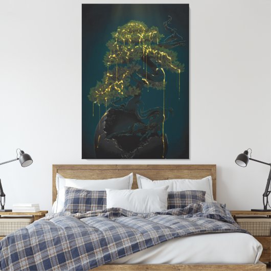 Bonsai van goud canvas afdruk (Insitu (Slaapkamer))
