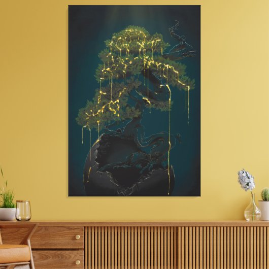 Bonsai van goud canvas afdruk (Insitu (Woonkamer))