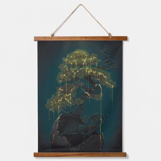 Bonsai van goud hangend wandkleed (Voorkant)