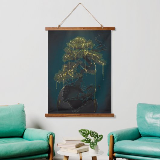 Bonsai van goud hangend wandkleed (Woonkamer)