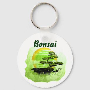 Bonsai Vintage Grafisch , Groene Versie met tekst Sleutelhanger