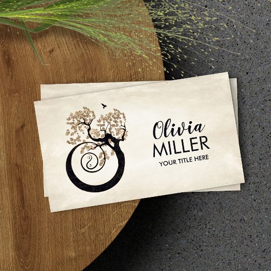 Bonsai Yin Yan Spiral Tree of life Visitekaartje