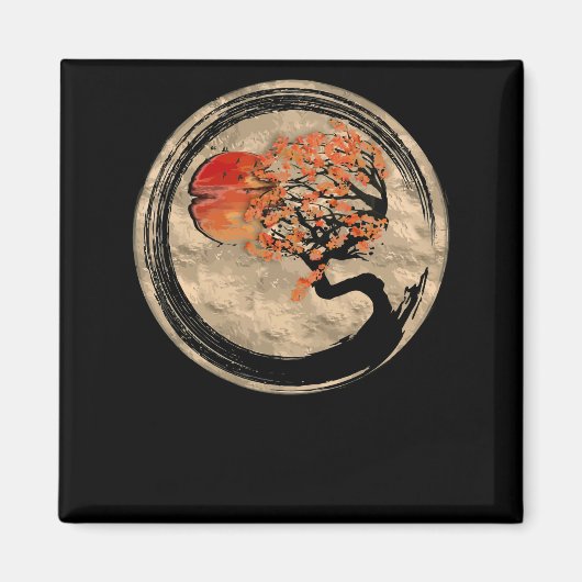 Bonsai Zen Buddhist Enso Circle Tree in het Japans Magneet (Voorkant)