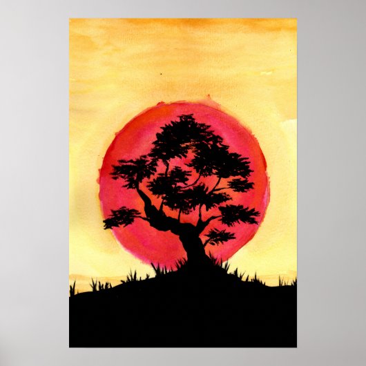 Bonsai Zonsondergang Poster (Voorkant)