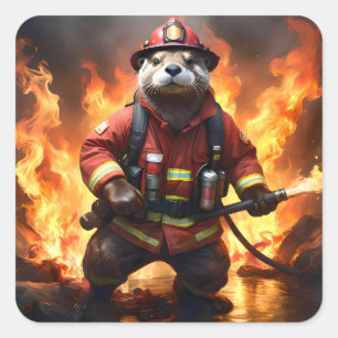 *Bont en vlammen: de brandende brandweerman van de Vierkante Sticker