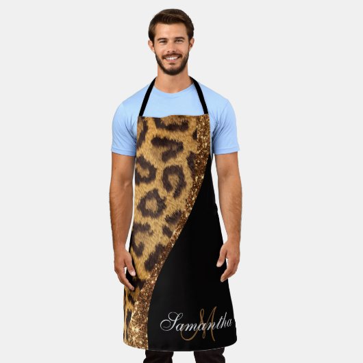 Bont Luipaard Print en Glitter Schort (Gedragen)