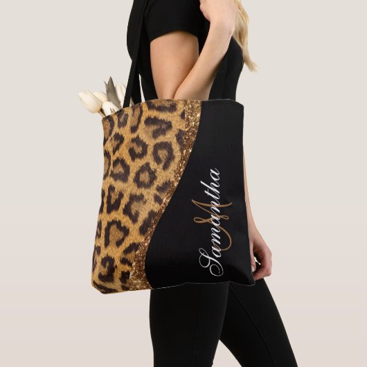 Bont Luipaard Print en Glitter Tote Bag (Dichtbij)