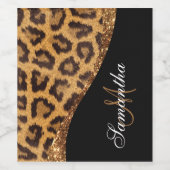 Bont Luipaard Print en Glitter Wijn Etiket (Enkel label)