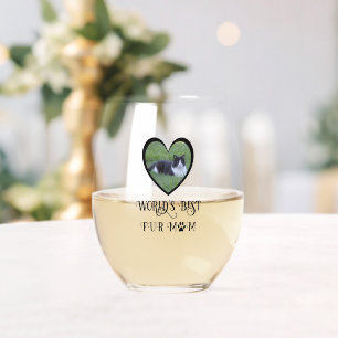 Bont Moeder Kat Foto Wijnglas Zonder Voet