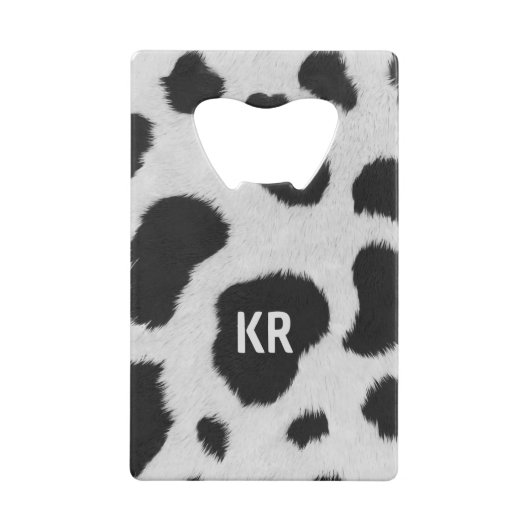 Bontachtergrond zwarte en witte koe creditkaart flessenopener (Achterkant)