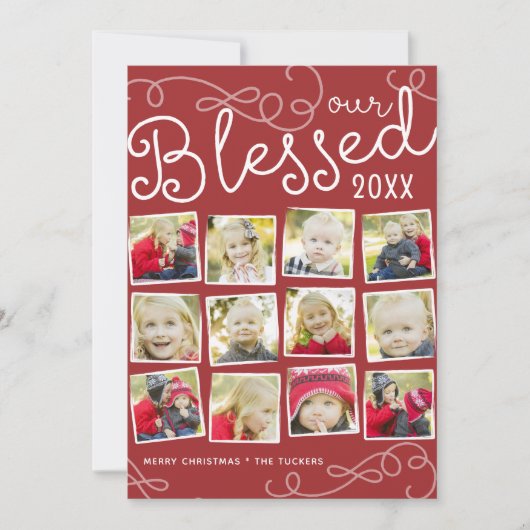 Bonte kerstfotokaart voor verslaafd jaar in rood feestdagenkaart (Voorkant)