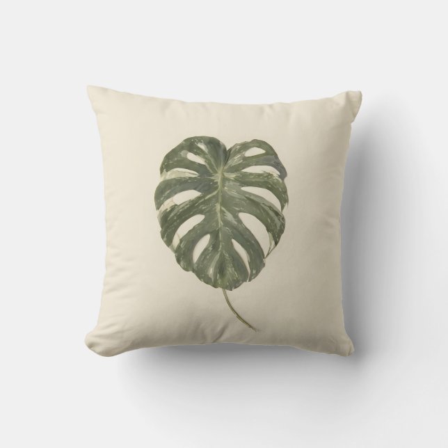 Bonte Monstera Blad Tropisch Organisch Modern Kussen (Voorkant)