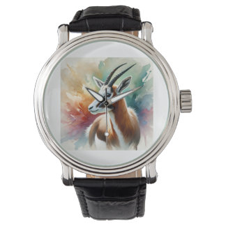 Bontebok in watercolor 220924AREF116 - Watercolor Horloge