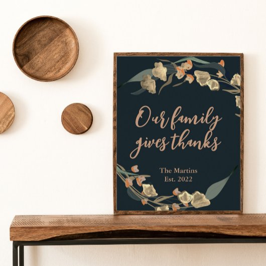 Bonthouse Navy Botanical Thanksgiving Quote Family Poster
