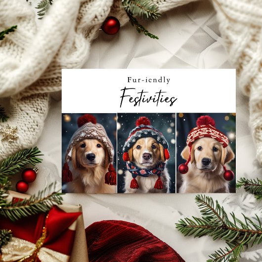 Bontvriendelijke festiviteiten Hond Kerstmis Fotoc Feestdagenkaart
