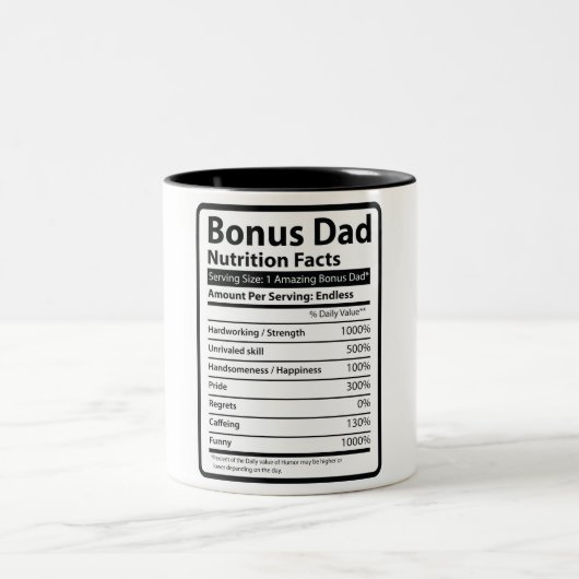 Bonus Dad Nutrition Facts Tweekleurige Koffiemok (Center)