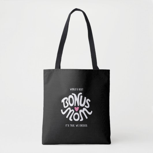 Bonus mam White en roze design op zwarte Canvas ta Tote Bag (Voorkant)