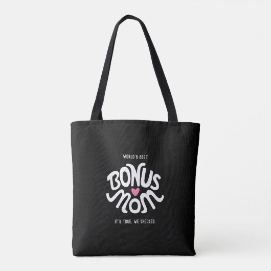 Bonus mam White en roze design op zwarte Canvas ta Tote Bag (Achterkant)