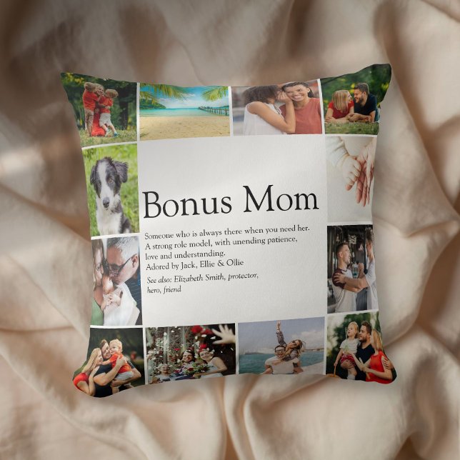 Bonus Moeder Definitie 12 Foto Collage Kussen (Bonus Mom Definition 12 Photo Collage Throw Pillow)