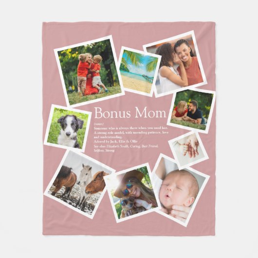 Bonus Moeder Definitie 9 Foto Collage Blush Roze Fleece Deken (Voorkant)