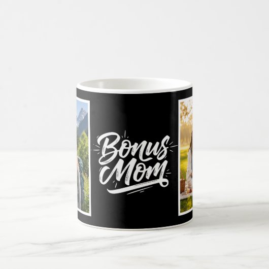 Bonus Mom Brush Script Two Photo Black and White Koffiemok (Center)