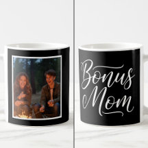 Bonus Mom Elegant Cursive 1 Custom Photo Black