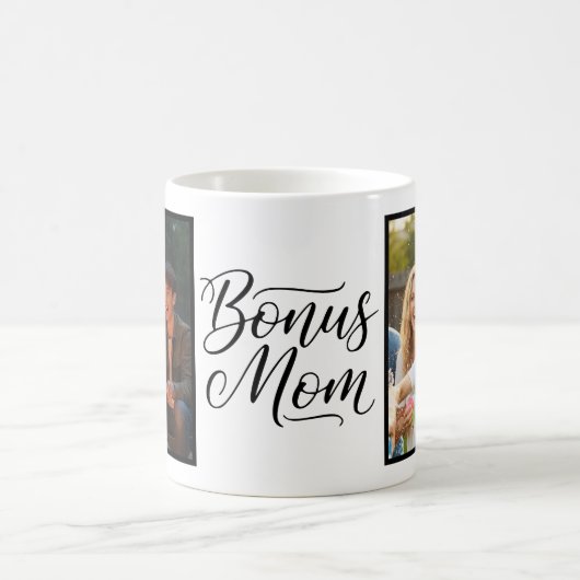 Bonus Mom Elegant Cursive Two Photo Koffiemok (Center)