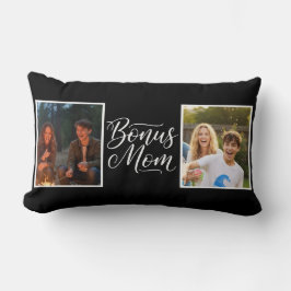 Bonus Mom Pretty Cursive Two Photo Black and White Kussen