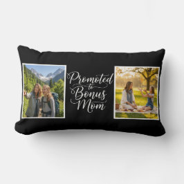 Bonus Mom Promoted Elegant Cursive 2 Photo Black Kussen