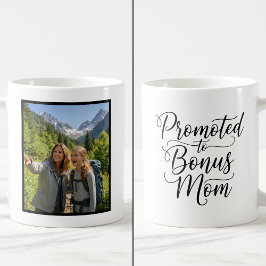 Bonus Mom Promoted Elegant Cursive Custom 1 Photo Koffiemok