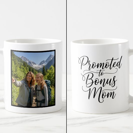 Bonus Mom Promoted Elegant Cursive Custom 1 Photo Koffiemok