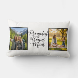 Bonus Mom Promoted Elegant Cursive Double Photo Kussen