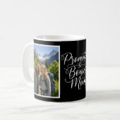 Bonus Mom Promoted Elegant Cursive Two Photo Black Koffiemok (Voorkant links)