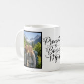 Bonus Mom Promoted Elegant Cursive Two Photo Koffiemok (Voorkant links)