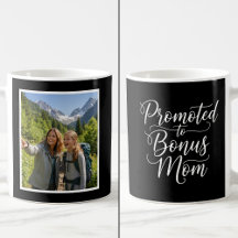 Bonus Mom Promoted Elegant Custom 1 Photo Black 