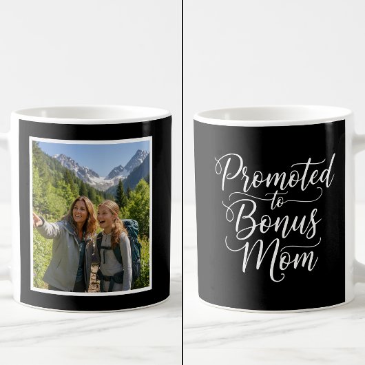 Bonus Mom Promoted Elegant Custom 1 Photo Black Koffiemok