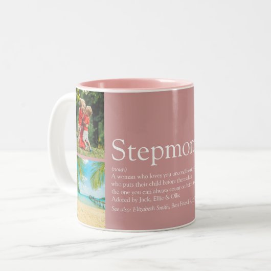 Bonusmoeder, stiefmoeder Definitie 4 foto-collage  Tweekleurige Koffiemok (Voorkant links)