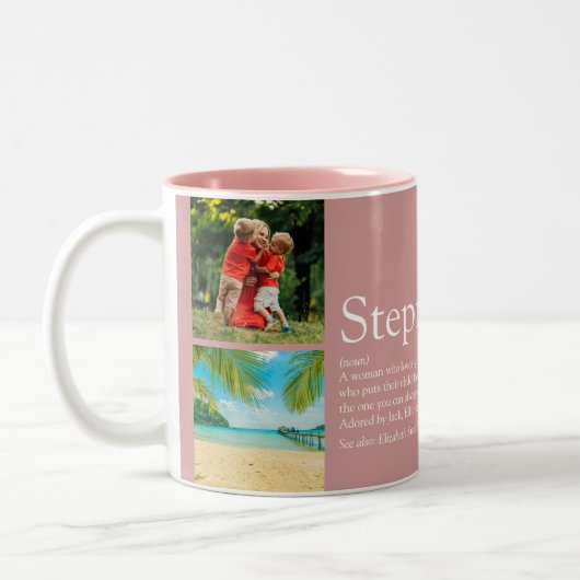 Bonusmoeder, stiefmoeder Definitie 4 foto-collage  Tweekleurige Koffiemok (Links)