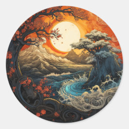 Bonzai Boom Wave Yin Yang Martial Arts Ronde Sticker