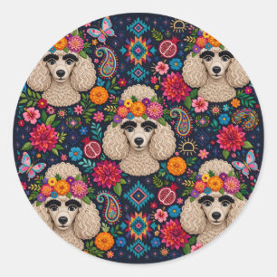 Boo22 Kunstenaar Poodle Boho Bloem - Kleurrijke Po Ronde Sticker