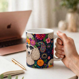 Boo22 Kunstenaar Poodle Boho Bloemig – Kleurrijke Koffiemok