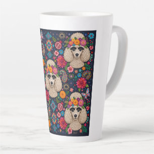 Boo22 Kunstenaar Poodle Boho Bloemig – Kleurrijke Latte Mok