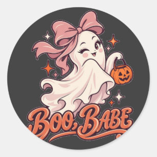 Boo Babe Roze Geest Halloween Ronde Sticker