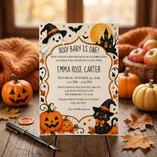 Boo Baby Is One 1e Verjaardag Spooky Lieve Geest  Kaart
